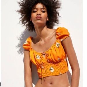 Zara, orange floral cropped shirt